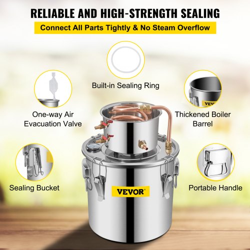 Alcohol Still 3Gal12L Stainless Steel Alcohol Distiller Copper Tube Home