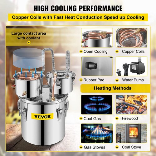 Alcohol Still 5 Gallon Stainless Steel Alcohol Distiller with Copper Tube
