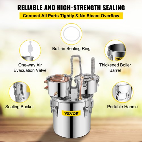 Alcohol Still 5 Gallon Stainless Steel Alcohol Distiller with Copper Tube