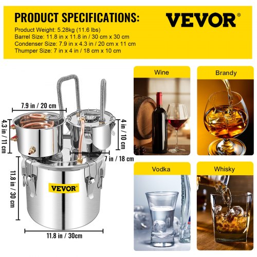 Alcohol Still 5 Gallon Stainless Steel Alcohol Distiller with Copper Tube