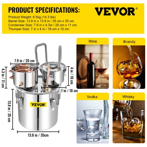 Moonshine Still Stainless Steel Water Alcohol Distiller Copper Tube
