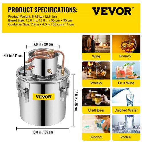 Moonshine Still 96Gal 38L Stainless Steel Water Alcohol Distiller Copper