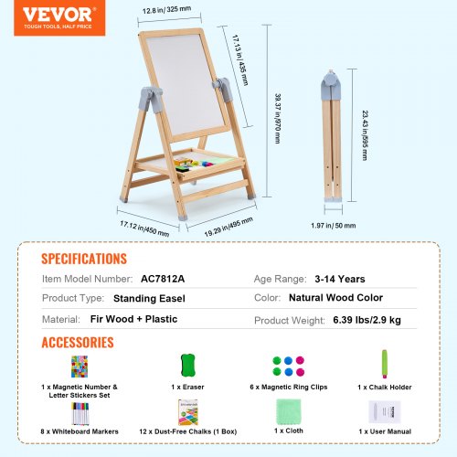 Art Easel for Kids 2in1 Wooden DoubleSided Kids Art Easel with Magnetic