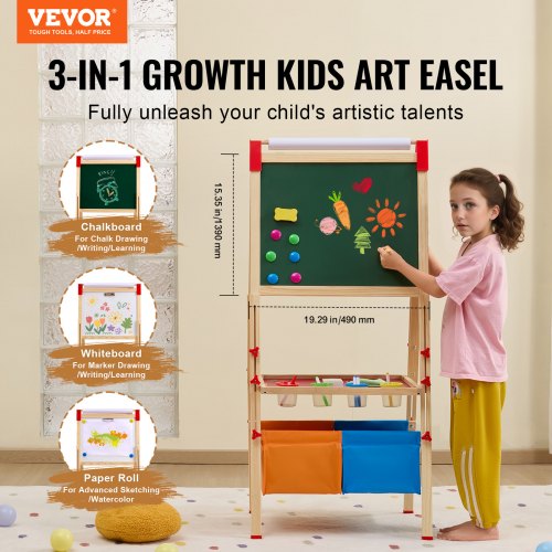 Art Easel for Kids 3in1 Wooden DoubleSided Kids Art Easel with Magnetic