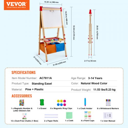 Art Easel for Kids 3in1 Wooden DoubleSided Kids Art Easel with Magnetic