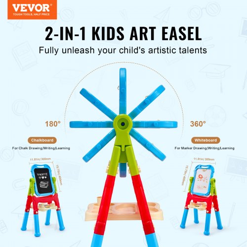 2in1 Kids Art Easel DoubleSided Magnetic Whiteboard Chalkboard Rotating –