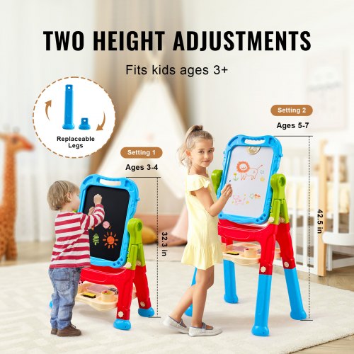 2in1 Kids Art Easel DoubleSided Magnetic Whiteboard Chalkboard Rotating –