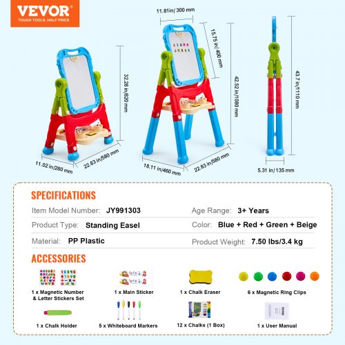 2in1 Kids Art Easel DoubleSided Magnetic Whiteboard Chalkboard Rotating –