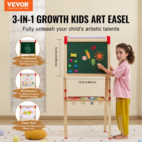 Art Easel for Kids 3in1 Wooden DoubleSided Kids Art Easel with Magnetic