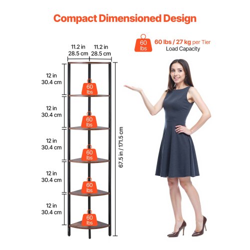 6 Tier Corner Shelf with LED Light 68 Tall Corner Bookshelf with Storage
