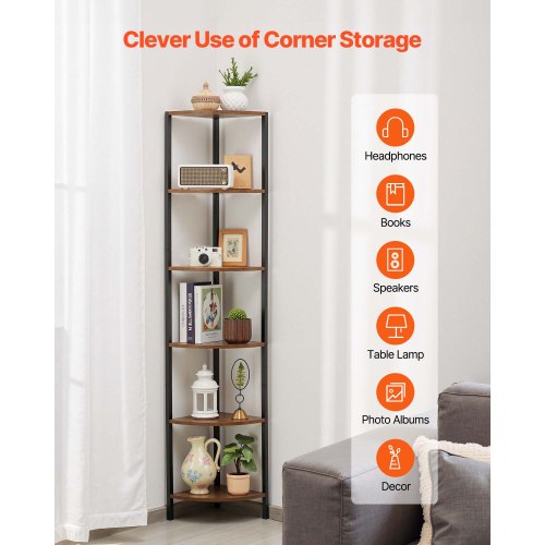 6 Tier Corner Shelf with LED Light 68 Tall Corner Bookshelf with Storage