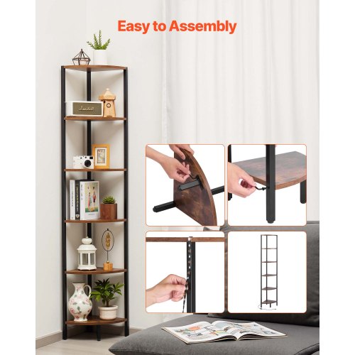 6 Tier Corner Shelf with LED Light 68 Tall Corner Bookshelf with Storage