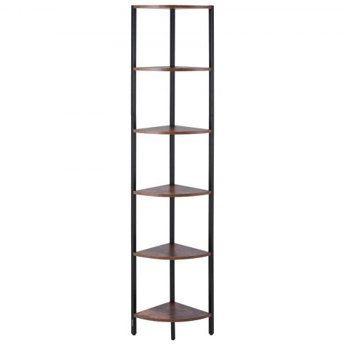 6 Tier Corner Shelf with LED Light 68 Tall Corner Bookshelf with Storage
