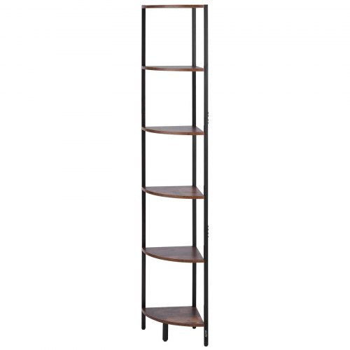 6 Tier Corner Shelf with LED Light 68 Tall Corner Bookshelf with Storage