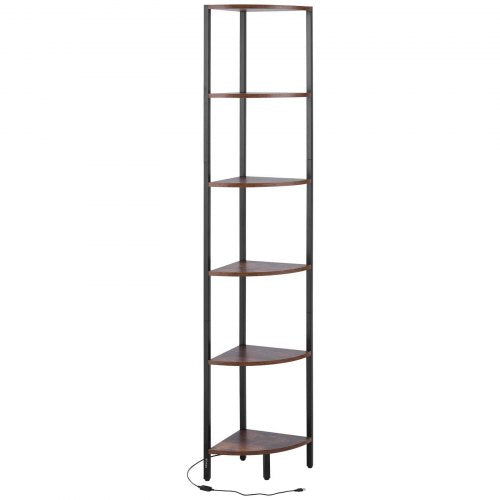 6 Tier Corner Shelf with LED Light 68 Tall Corner Bookshelf with Storage