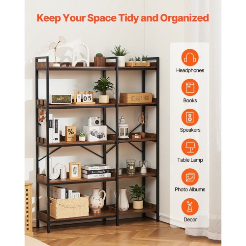 5 Tier Corner Bookshelf with 4 Hooks 654 Tall Corner Bookcase with Heavy