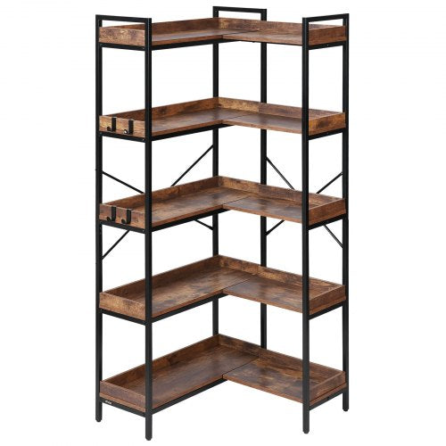 5 Tier Corner Bookshelf with 4 Hooks 654 Tall Corner Bookcase with Heavy