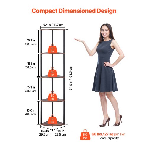 5 Tier Corner Shelf with LED Light 64 Tall Corner Bookshelf with Storage