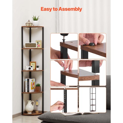 5 Tier Corner Shelf with LED Light 64 Tall Corner Bookshelf with Storage