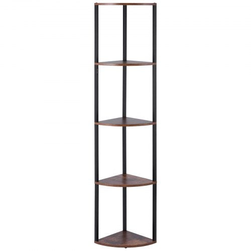 5 Tier Corner Shelf with LED Light 64 Tall Corner Bookshelf with Storage