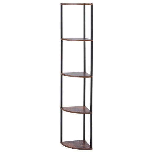 5 Tier Corner Shelf with LED Light 64 Tall Corner Bookshelf with Storage