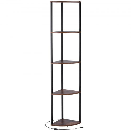 5 Tier Corner Shelf with LED Light 64 Tall Corner Bookshelf with Storage
