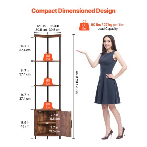 5 Tier Corner Shelf with LED Light 654 Tall Corner Bookshelf with Storage