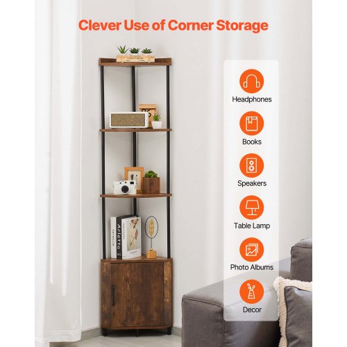 5 Tier Corner Shelf with LED Light 654 Tall Corner Bookshelf with Storage