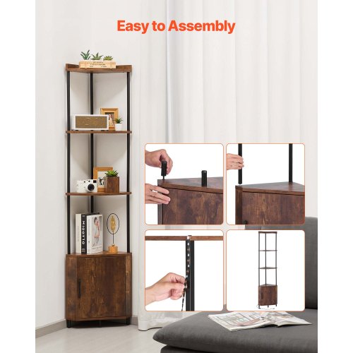 5 Tier Corner Shelf with LED Light 654 Tall Corner Bookshelf with Storage