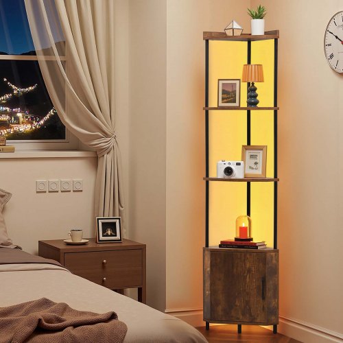 5 Tier Corner Shelf with LED Light 654 Tall Corner Bookshelf with Storage