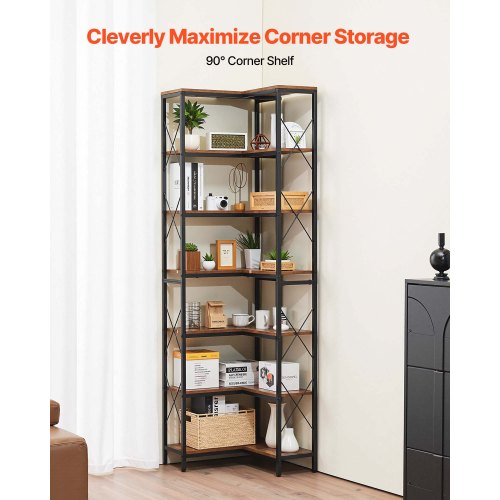 7 Tier Corner Bookshelf 79 Tall Corner Bookcase with Heavy Duty Metal