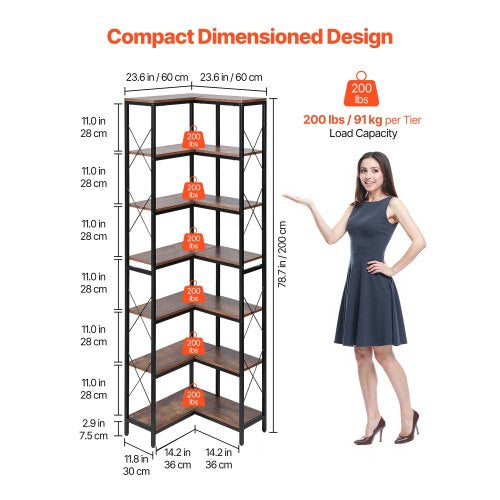 7 Tier Corner Bookshelf 79 Tall Corner Bookcase with Heavy Duty Metal