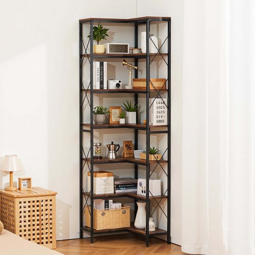 7 Tier Corner Bookshelf 79 Tall Corner Bookcase with Heavy Duty Metal