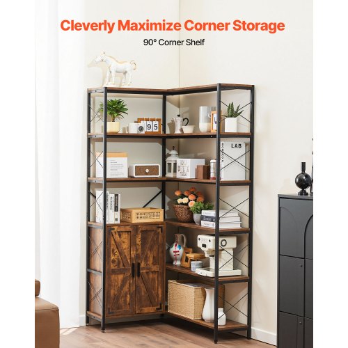 6 Tier Corner Bookshelf 70 Tall Corner Bookcase with Storage Cabinet 2