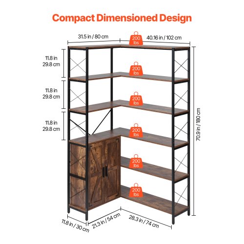 6 Tier Corner Bookshelf 70 Tall Corner Bookcase with Storage Cabinet 2