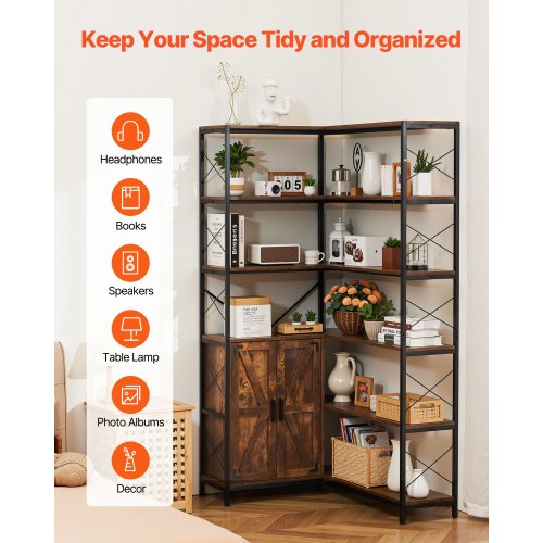 6 Tier Corner Bookshelf 70 Tall Corner Bookcase with Storage Cabinet 2