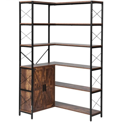 6 Tier Corner Bookshelf 70 Tall Corner Bookcase with Storage Cabinet 2