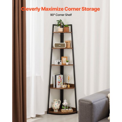 5 Tier Corner Shelf 70 Tall Corner Bookshelf with Metal Frame Wooden