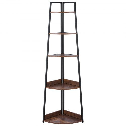 5 Tier Corner Shelf 70 Tall Corner Bookshelf with Metal Frame Wooden