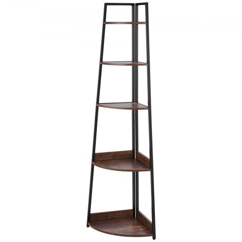 5 Tier Corner Shelf 70 Tall Corner Bookshelf with Metal Frame Wooden