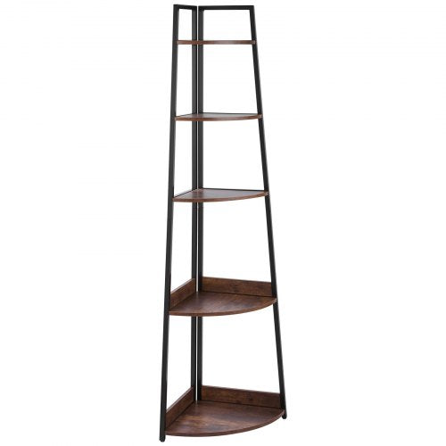 5 Tier Corner Shelf 70 Tall Corner Bookshelf with Metal Frame Wooden