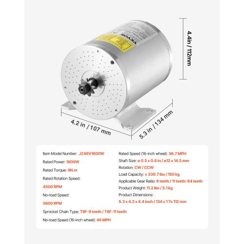 1800W Electric Brushless DC Motor Kit – 48V 4500rpm Motor with Upgraded