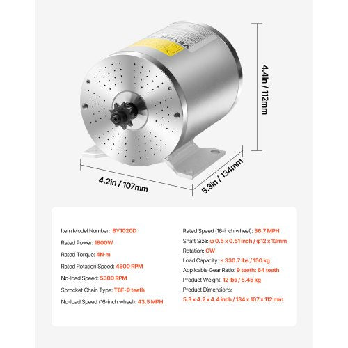 1800W Electric Brushless Dc Motor Kit 48V 4500Rpm With Upgraded Speed