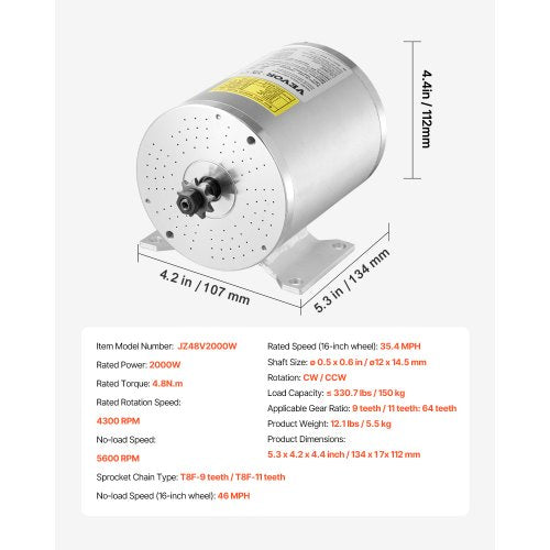 2000W Electric Brushless DC Motor Kit – 48V 4300rpm Motor with Upgraded
