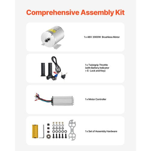 2000W Electric Brushless DC Motor Kit – 48V 4300rpm Motor with Upgraded
