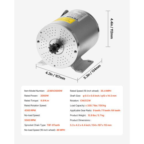 2000W Electric Brushless DC Motor Kit – 48V 4300rpm Motor with Upgraded