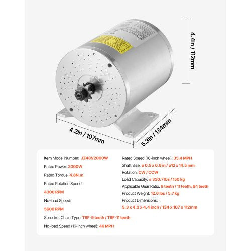 2000W Electric Brushless DC Motor Kit – 48V 4300rpm Motor with Upgraded