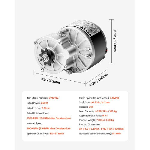 250W Electric Powerful DC Motor Kit – 24V 2700rpm Brushed Motor with Upgraded