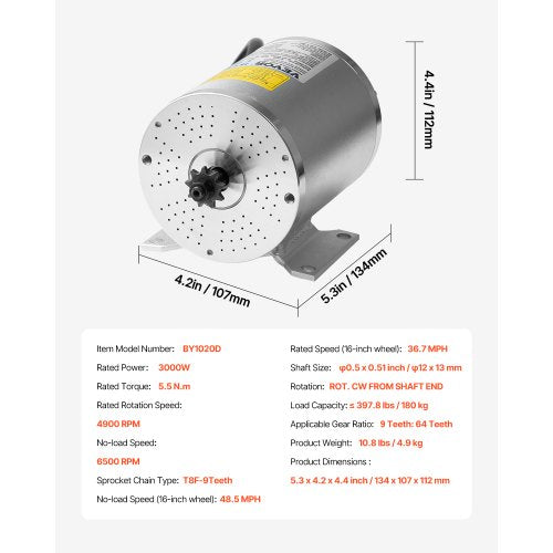 3000W Electric Brushless DC Motor 72V 4900rpm Go Kart Electric Motor