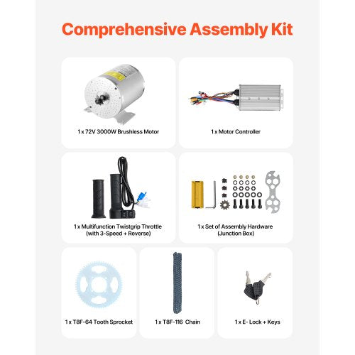 3000W Electric Brushless DC Motor Kit – 72V 4900rpm Motor with Upgraded